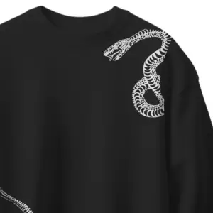 Black unisex cotton sweatshirt with white snake graphic print 300 gsm streetwear style