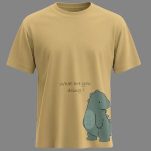 Beige couple t shirts with cute dinosaur hug graphic made from 180 GSM cotton by Kloch Exclusive for Valentines Day