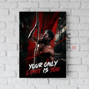 Ram Charan A3 motivational wall poster featuring fitness-inspired fan art with quote Your Only Limit Is You printed on 300 GSM art board