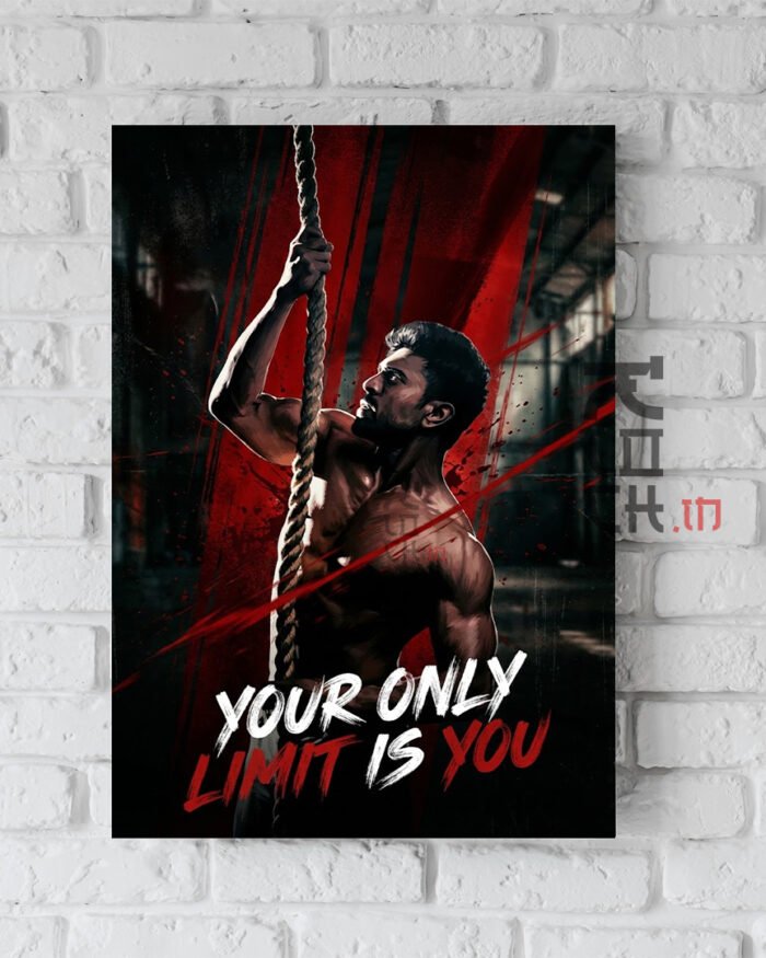 Ram Charan A3 motivational wall poster featuring fitness-inspired fan art with quote Your Only Limit Is You printed on 300 GSM art board