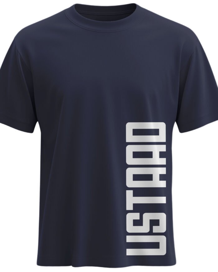 Ustaad Bhagat Singh Navy Blue Regular Fit Cotton T Shirt with Vertical Ustaad Print 180 GSM