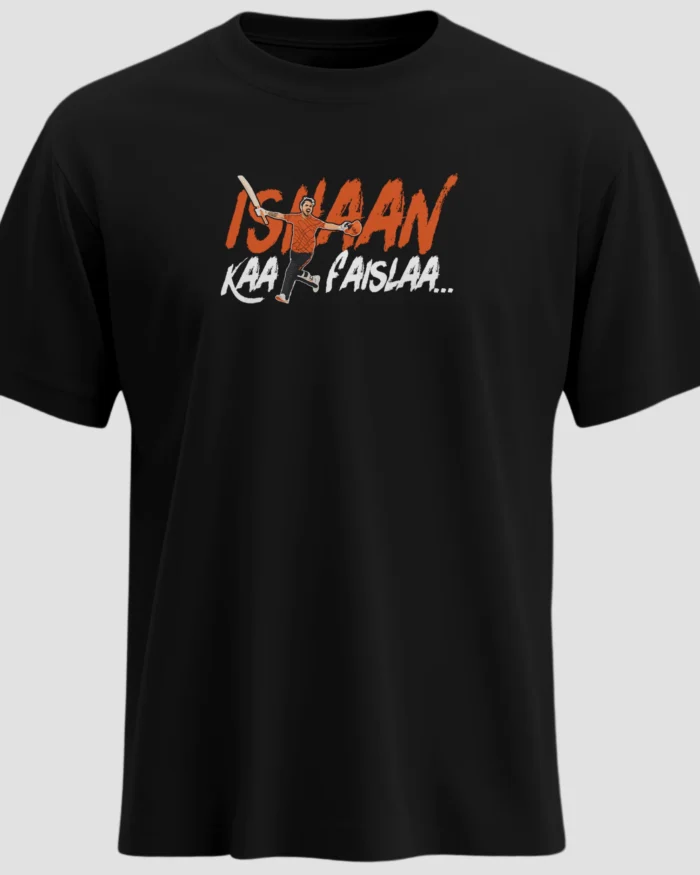 Ishaan Kaa Faislaa black T-shirt Ishan Kishan cricket graphic SRH fan merchandise premium cotton regular fit front view
