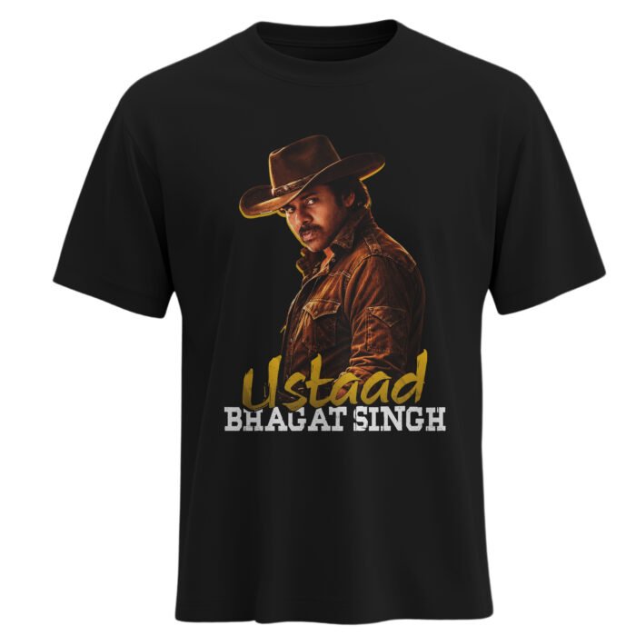 Ustaad Bhagat Singh Black Graphic Cotton T Shirt 180 GSM Regular Fit Fanwear