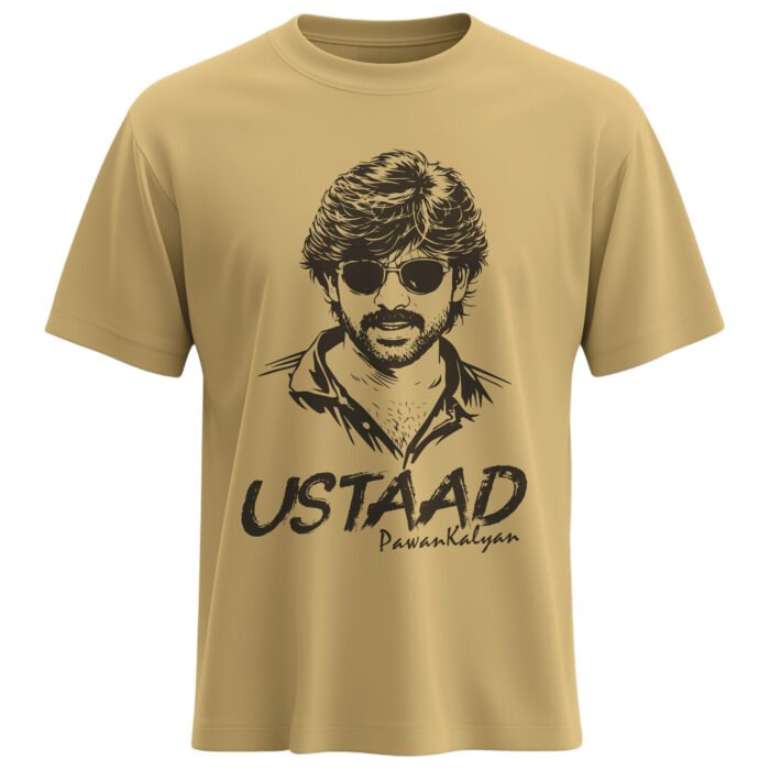 Ustaad Bhagat Singh Beige Regular Fit Cotton T Shirt 180 GSM with Graphic Portrait Fanwear; UBS T-Shirt