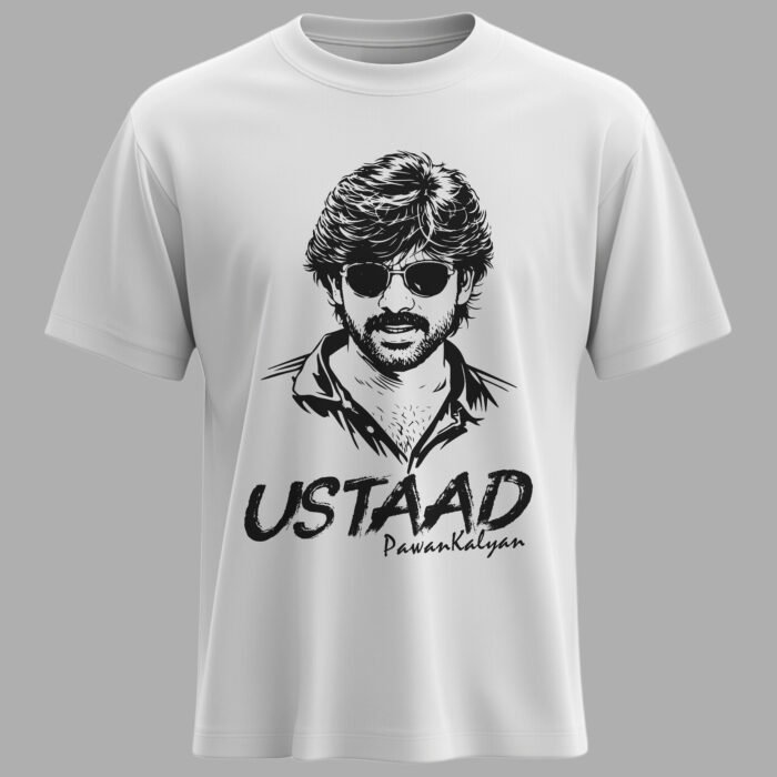 Ustaad Bhagat Singh White Regular Fit Cotton T Shirt 180 GSM with Graphic Portrait Fanwear; UBS T-Shirt