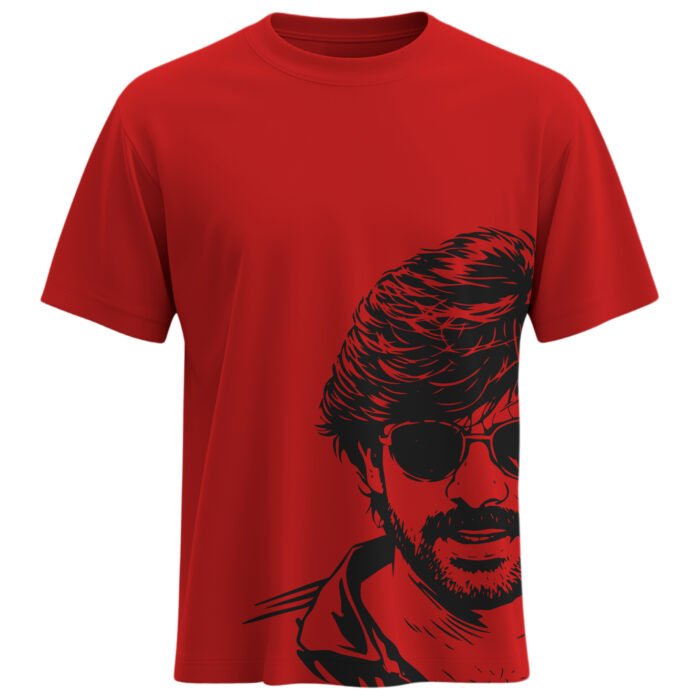 Ustaad Bhagat Singh Vintage Red Regular Fit Cotton T Shirt with Half Face Graphic 180 GSM