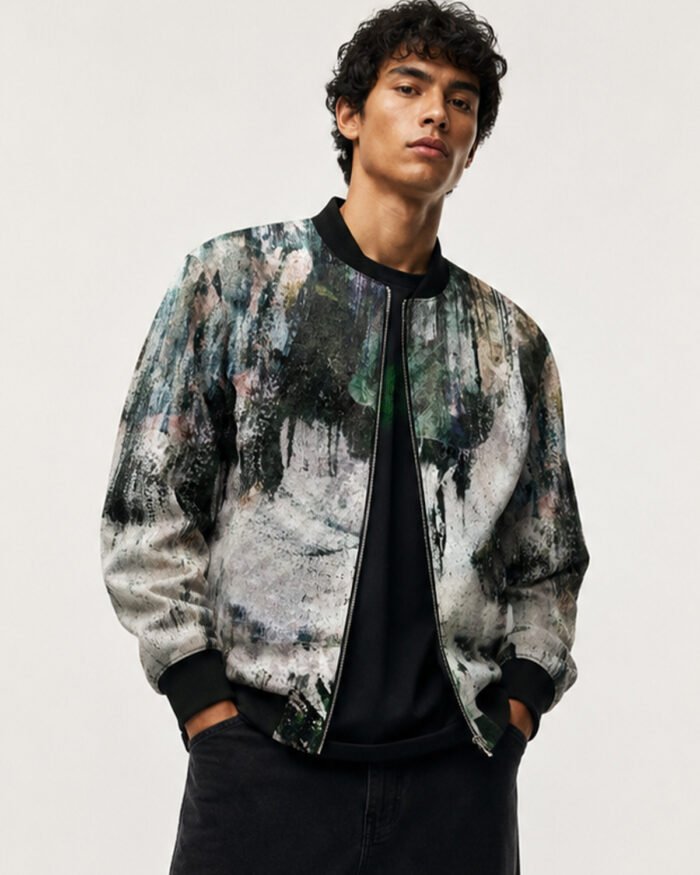 KLOCH Abstract Terrain AOP Bomber Jacket – Premium All-Over Print Streetwear Jacket with Abstract Artwork, Relaxed Fit & Front Zip