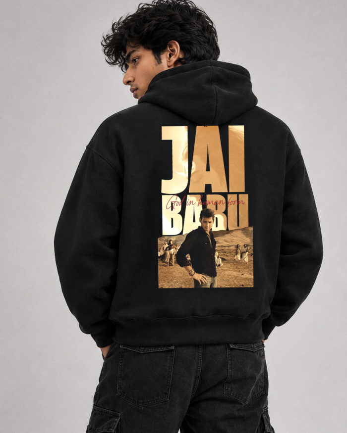 Black Kloch Jai Babu graphic hoodie with vintage cinematic back print
