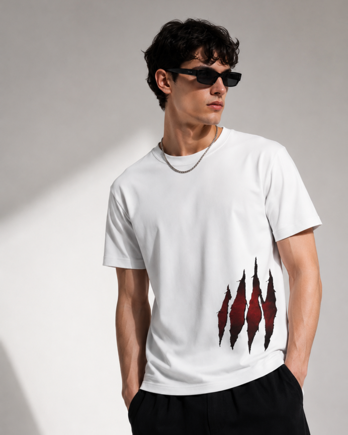 White Kloch Panja graphic regular fit T-shirt with distressed claw print